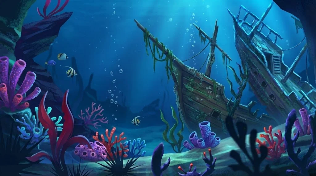 Razor Shark Tiefsee-Atmosphäre mit Umgebungslichtstrahlen und Korallenriff-Hintergrund