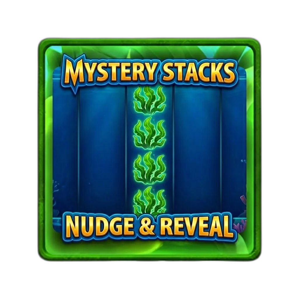 Razor Shark Mystery Stack seaweed symbol Nudge nach unten enthüllt versteckte Symbole im Basisspiel